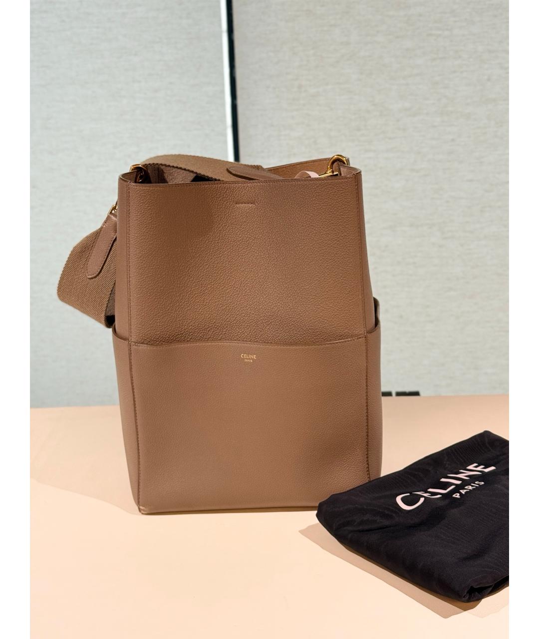 CELINE Бежевая кожаная сумка тоут, фото 7