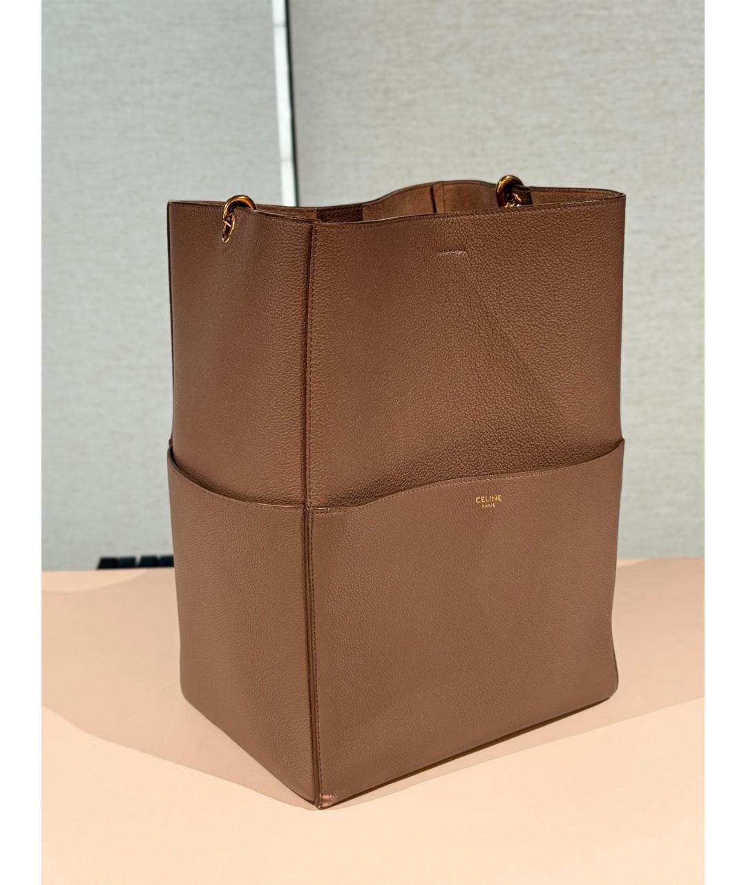 CELINE Бежевая кожаная сумка тоут, фото 3