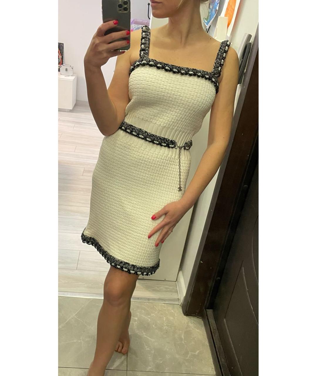 CHANEL Белое вискозное коктейльное платье, фото 8