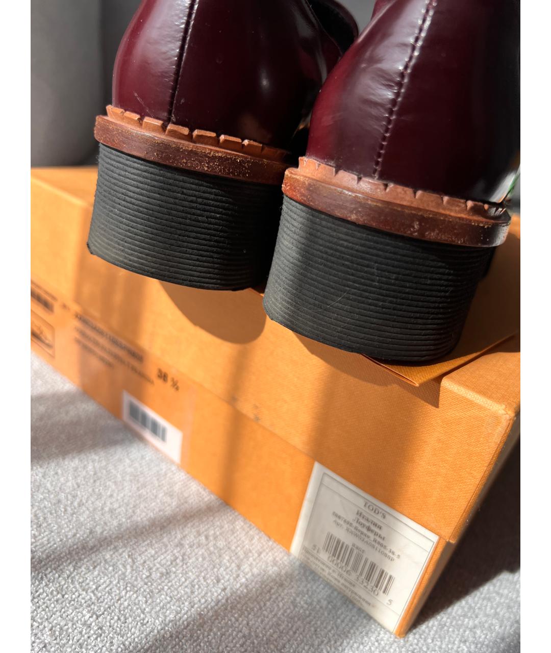 TOD'S Бордовые кожаные лоферы, фото 4