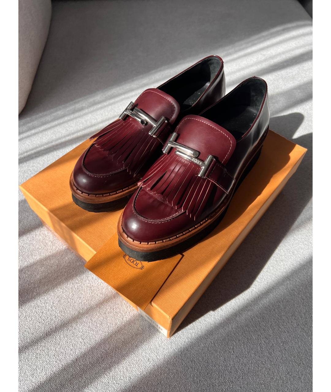 TOD'S Бордовые кожаные лоферы, фото 2