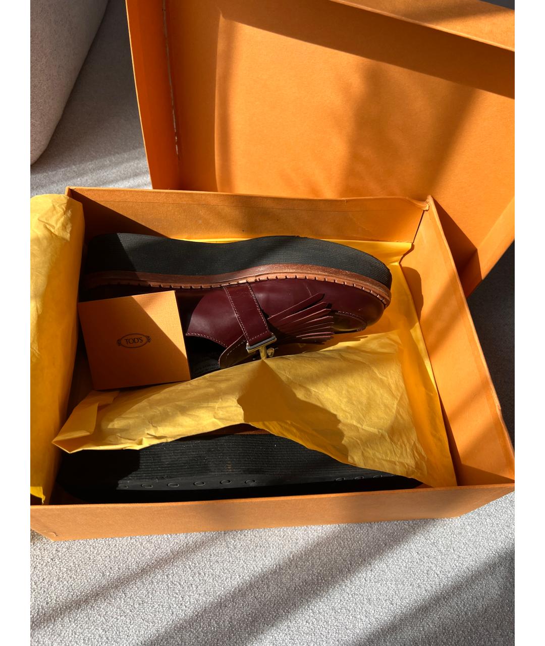 TOD'S Бордовые кожаные лоферы, фото 9