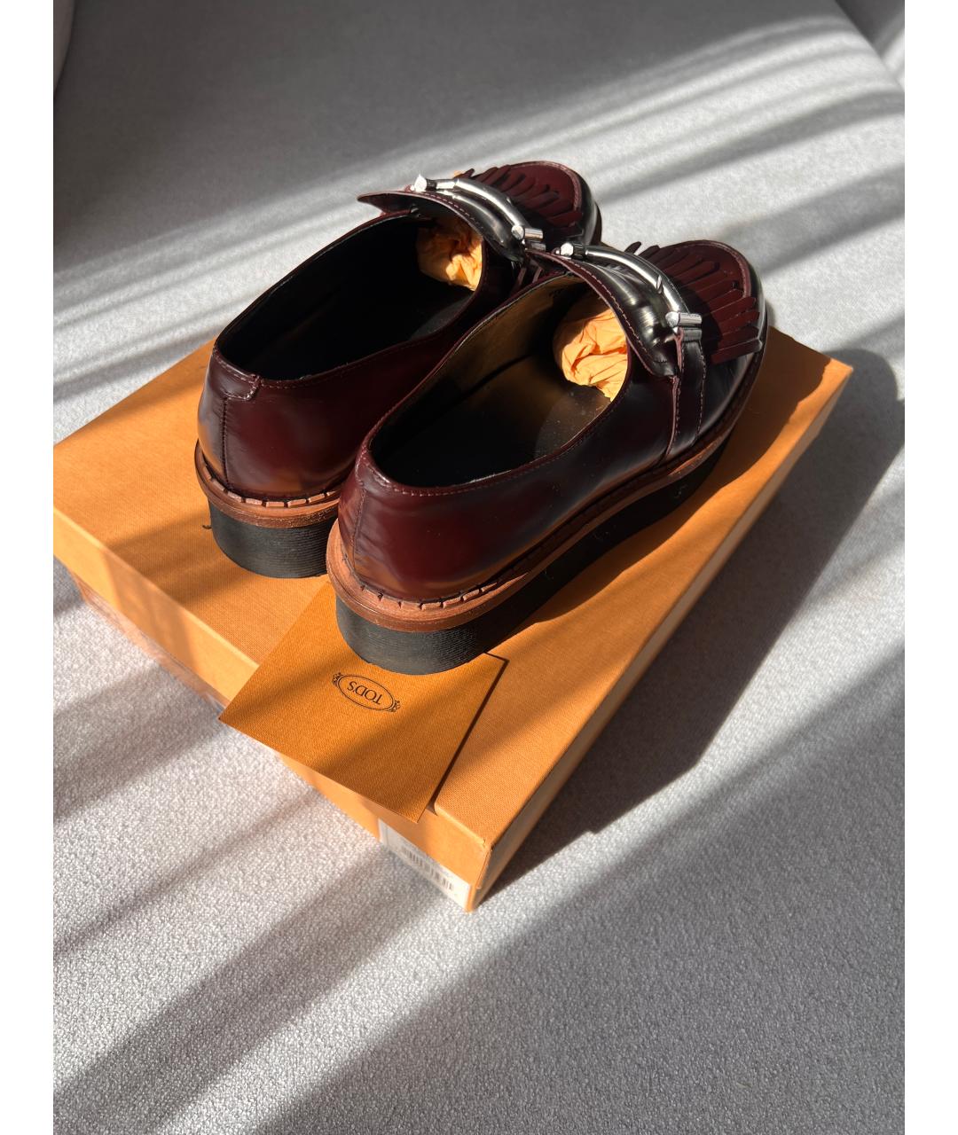 TOD'S Бордовые кожаные лоферы, фото 10