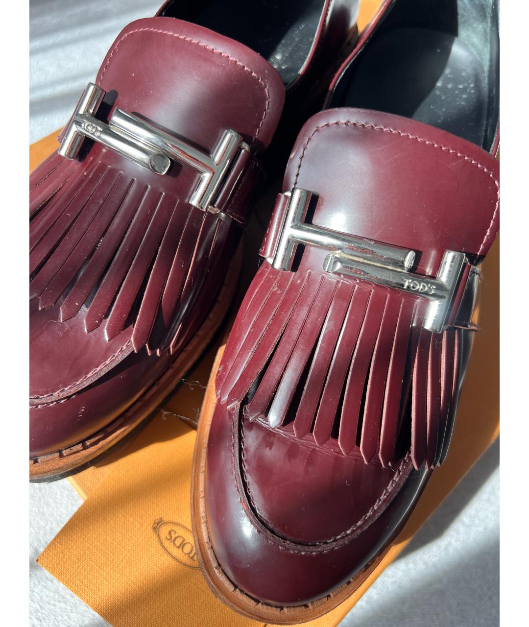 TOD'S Бордовые кожаные лоферы, фото 6