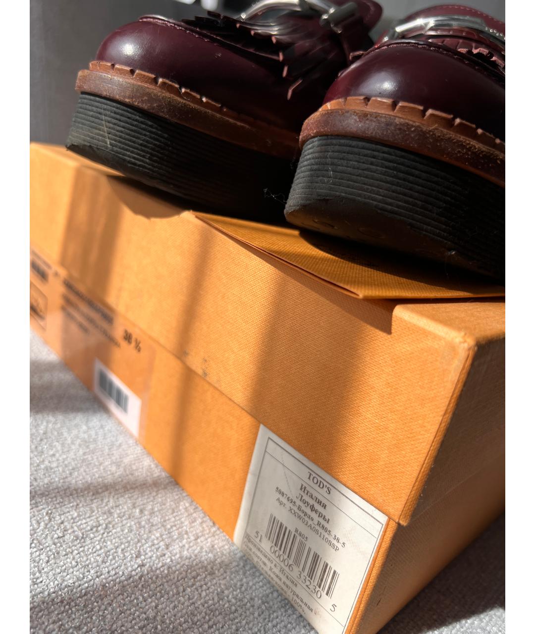 TOD'S Бордовые кожаные лоферы, фото 7