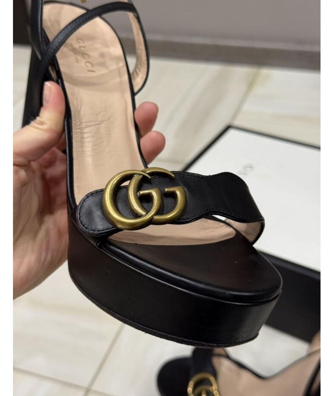 GUCCI Черные кожаные босоножки, фото 3