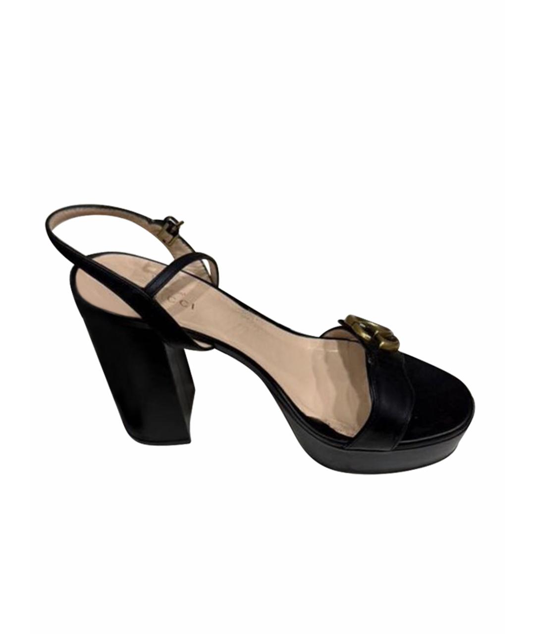 GUCCI Черные кожаные босоножки, фото 1