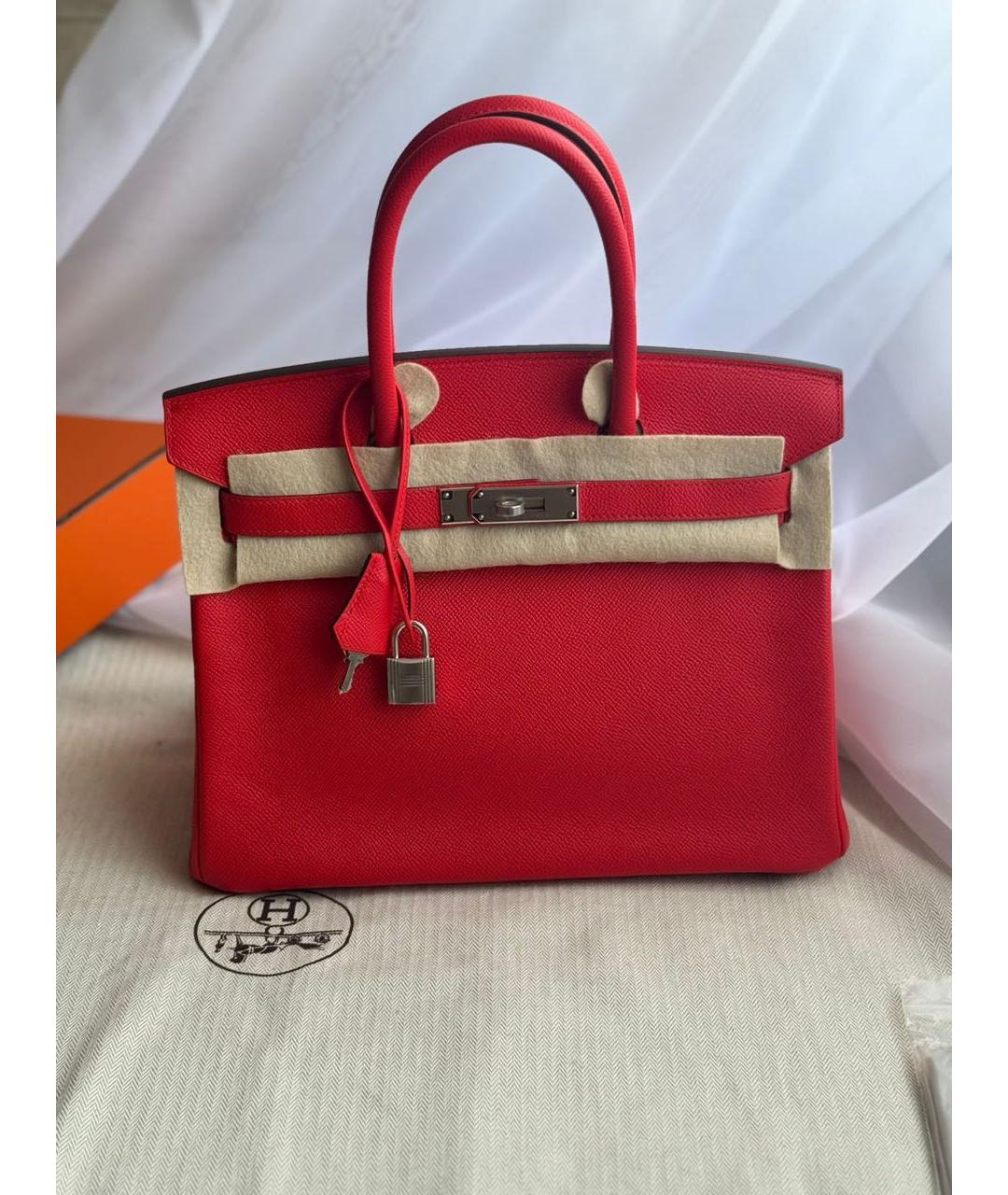 HERMES Красная кожаная сумка с короткими ручками, фото 2