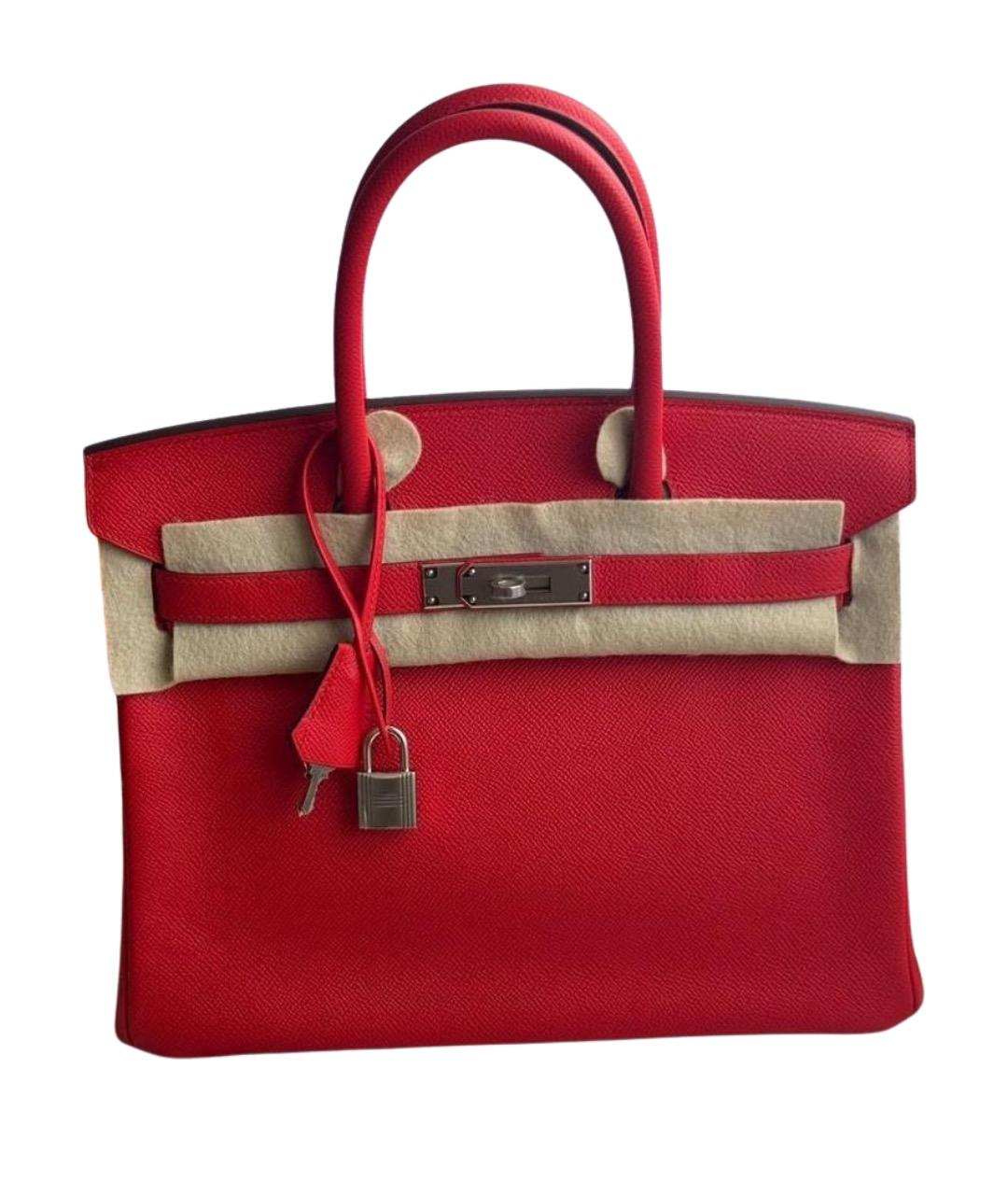 HERMES Красная кожаная сумка с короткими ручками, фото 1
