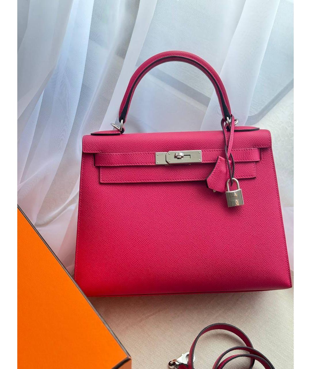 HERMES Розовая кожаная сумка с короткими ручками, фото 9