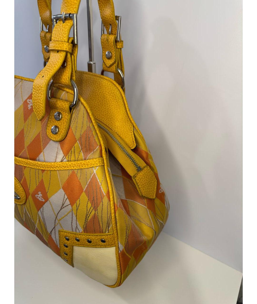 VIVIENNE WESTWOOD Желтая тканевая сумка с короткими ручками, фото 8