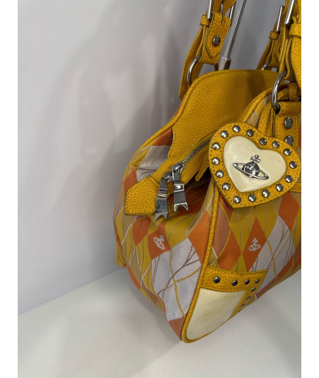 VIVIENNE WESTWOOD Желтая тканевая сумка с короткими ручками, фото 7