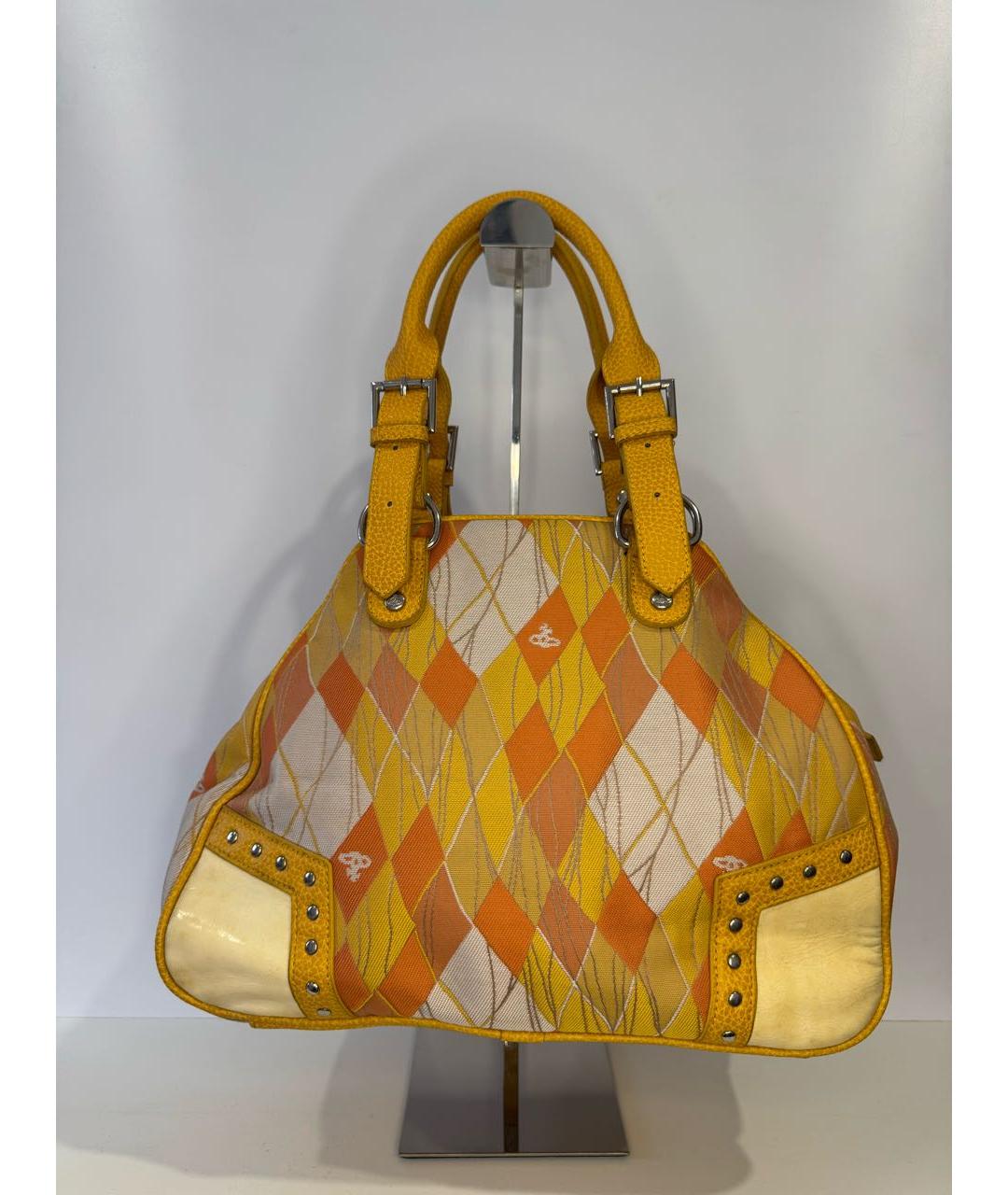 VIVIENNE WESTWOOD Желтая тканевая сумка с короткими ручками, фото 2