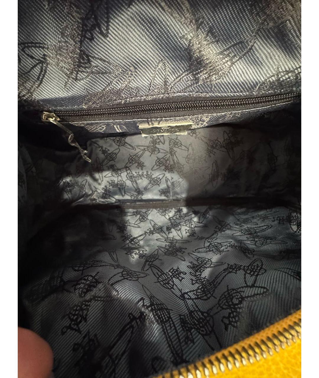 VIVIENNE WESTWOOD Желтая тканевая сумка с короткими ручками, фото 4