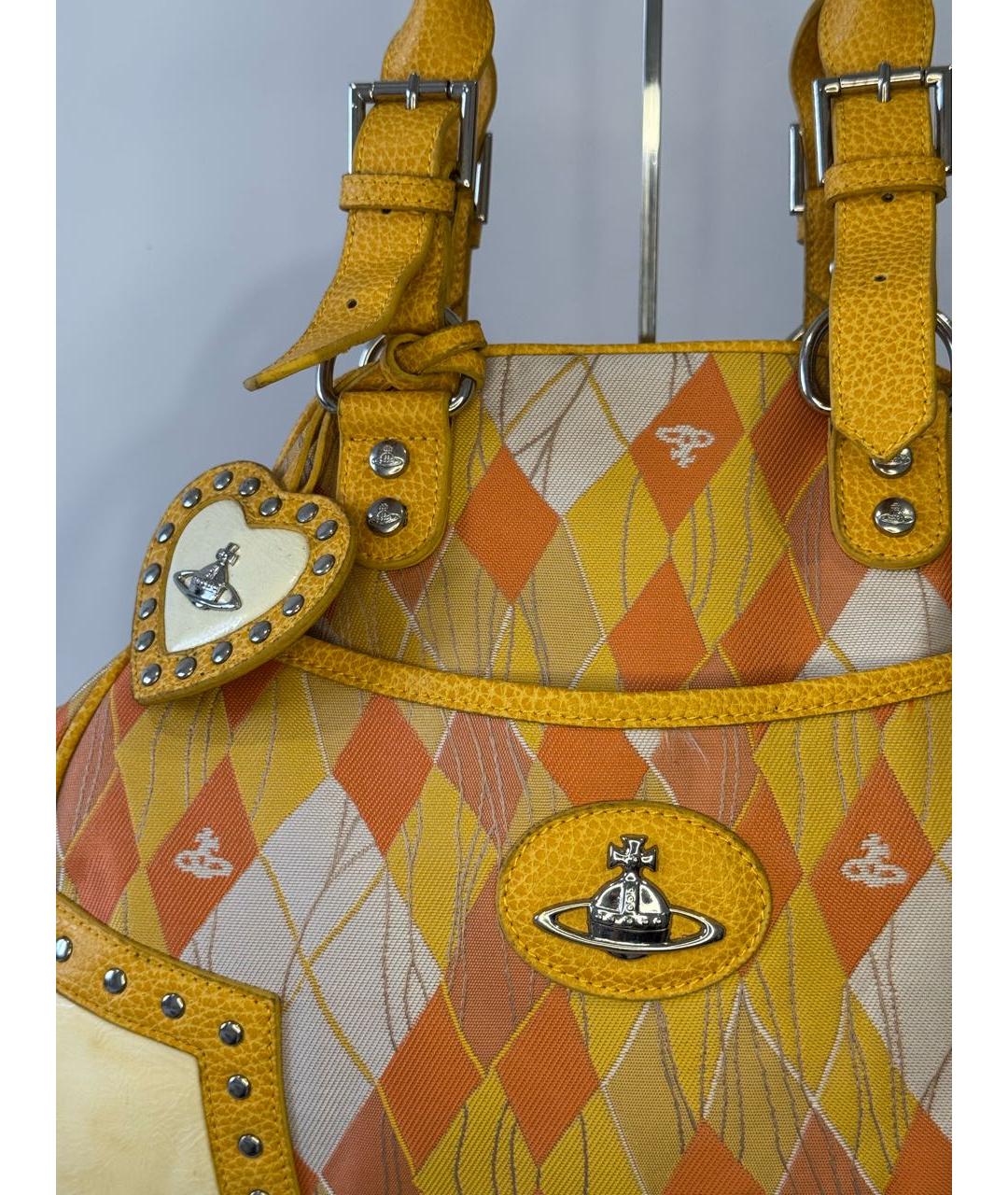 VIVIENNE WESTWOOD Желтая тканевая сумка с короткими ручками, фото 6
