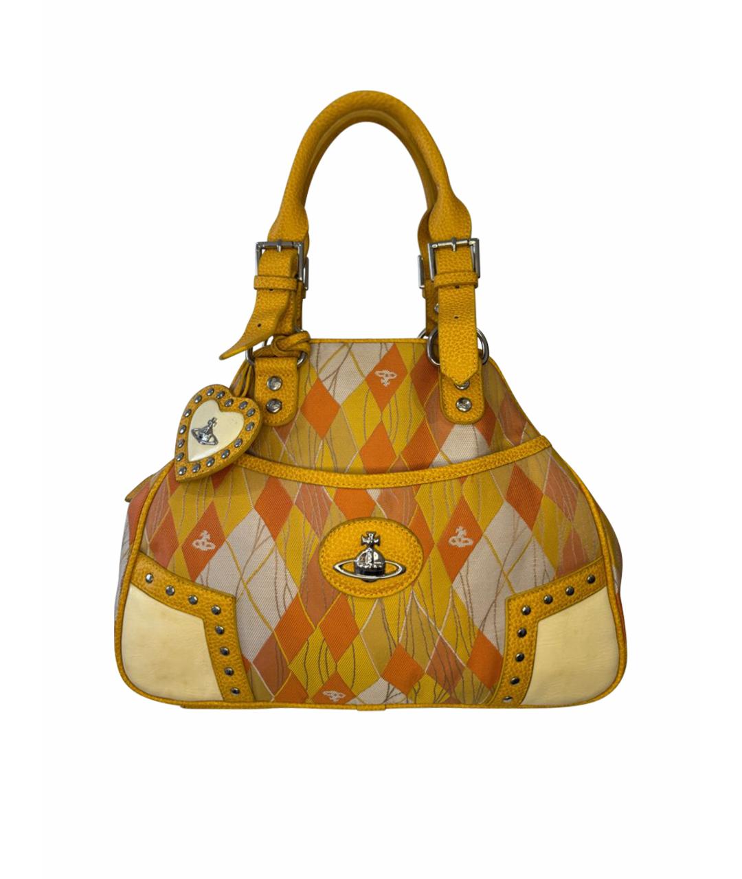VIVIENNE WESTWOOD Желтая тканевая сумка с короткими ручками, фото 1