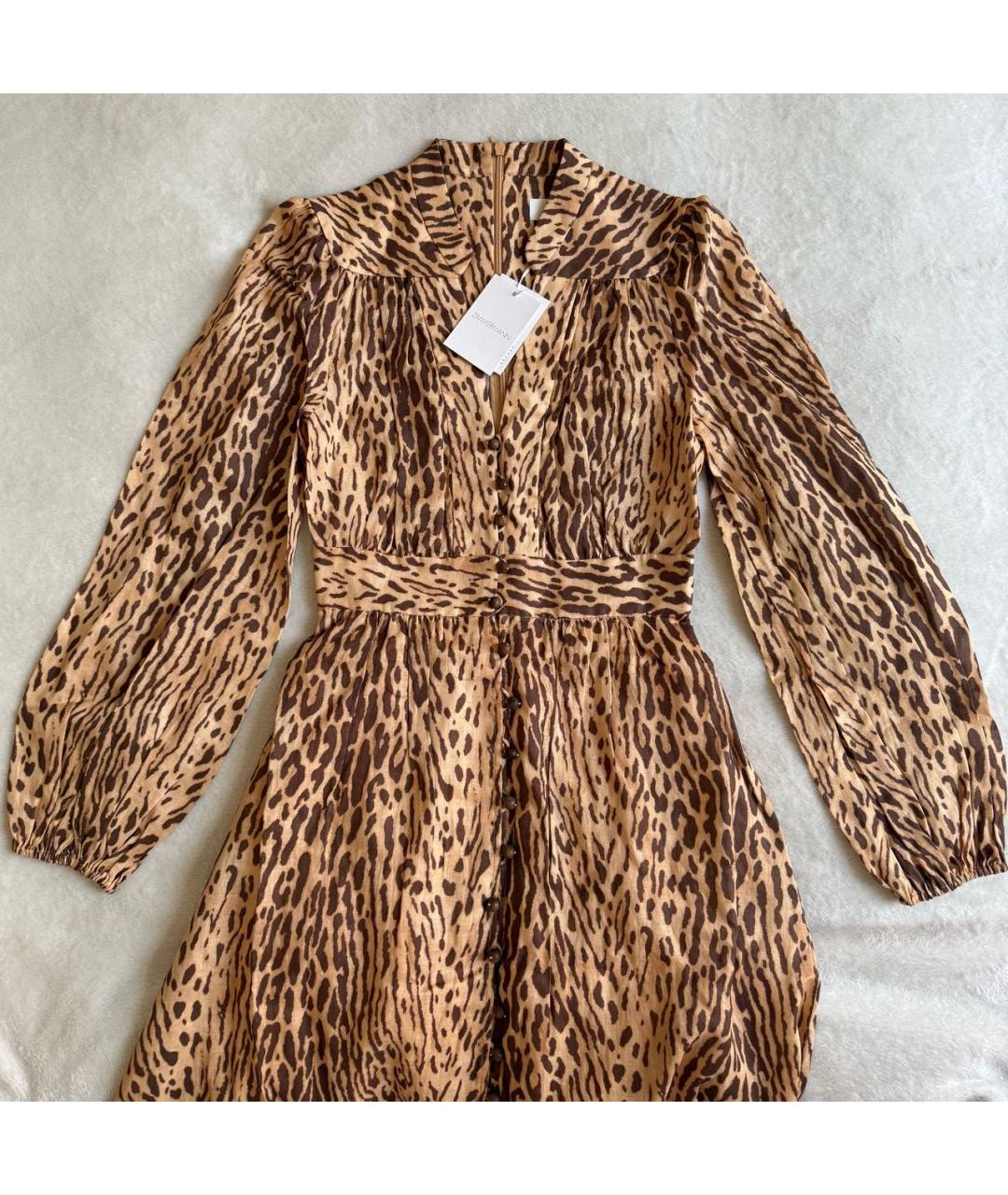 ZIMMERMANN Коричневое льняное повседневное платье, фото 3