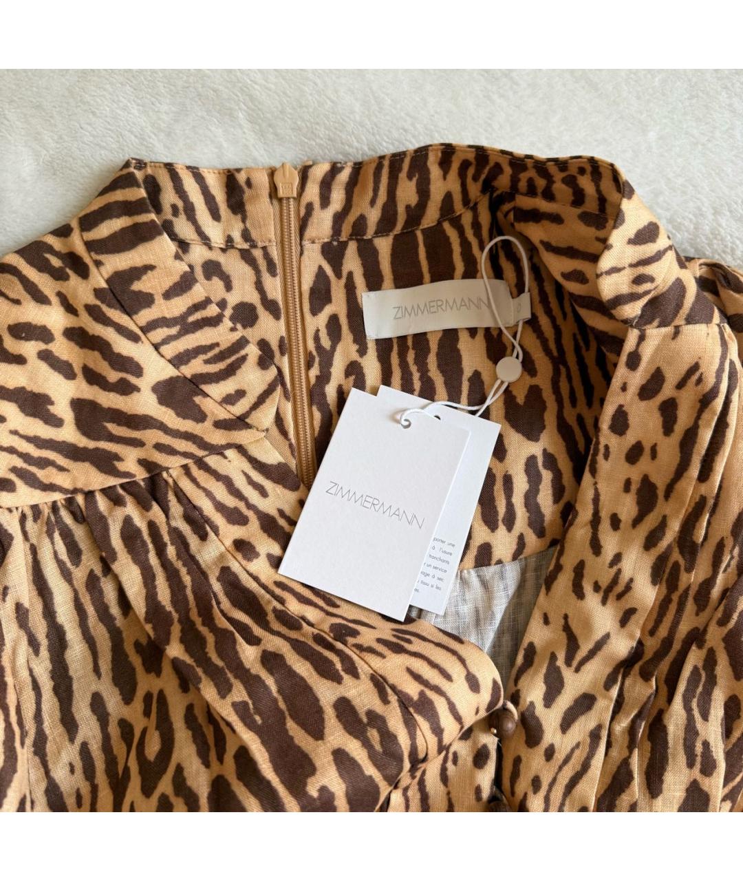 ZIMMERMANN Коричневое льняное повседневное платье, фото 5