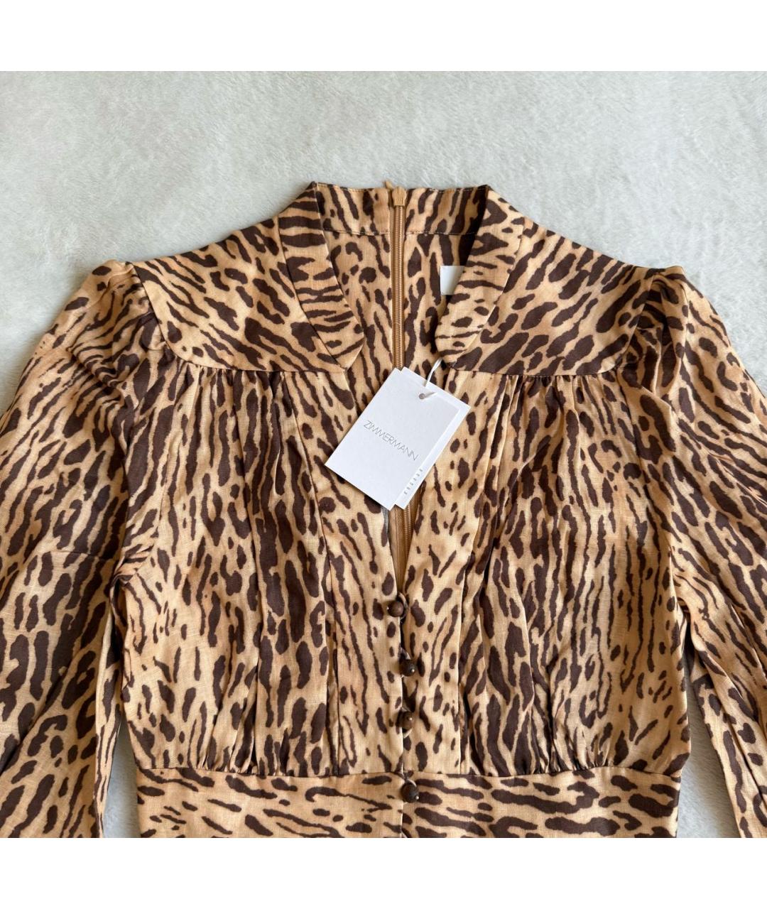 ZIMMERMANN Коричневое льняное повседневное платье, фото 4