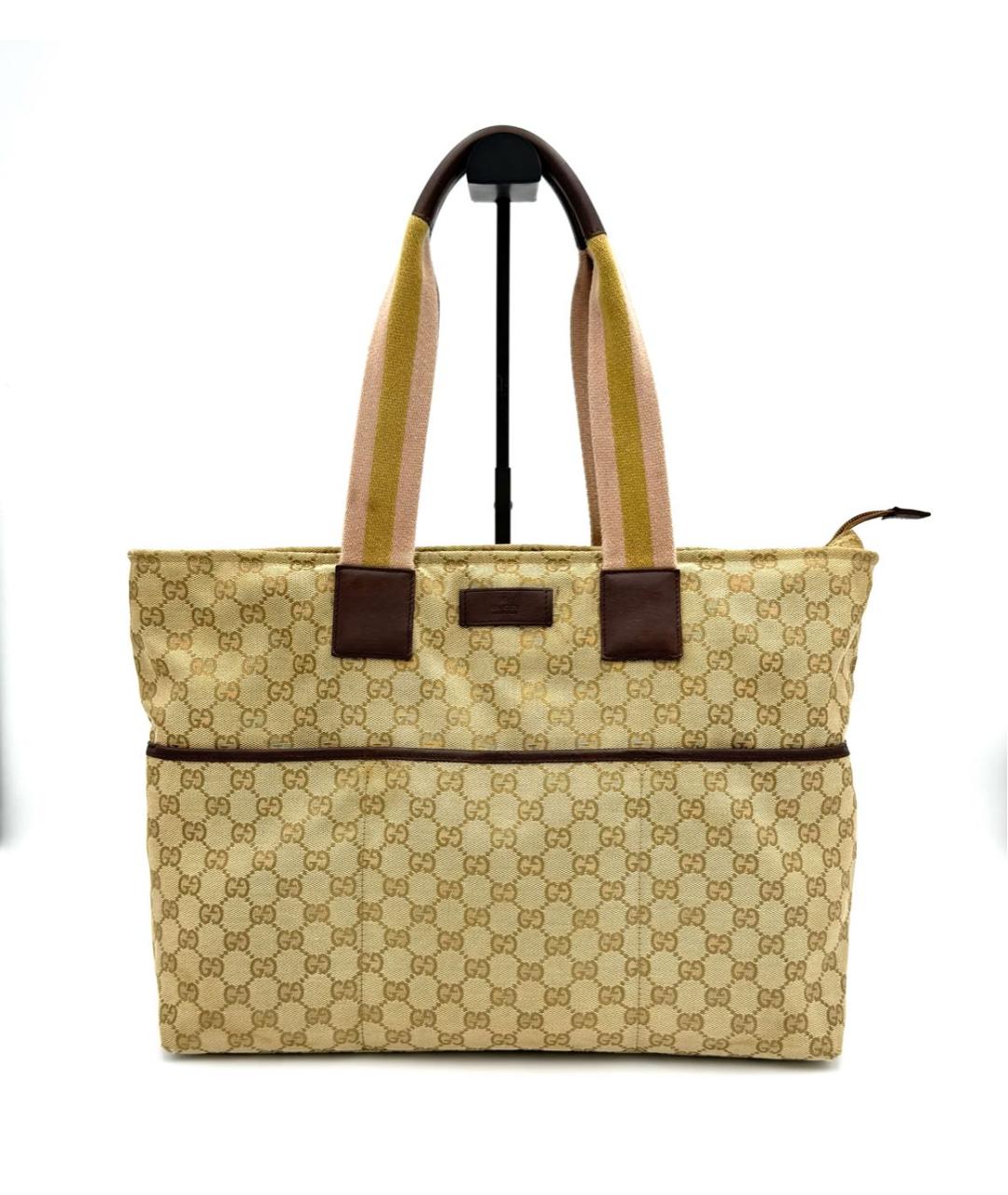 GUCCI Бежевая тканевая пляжная сумка, фото 5