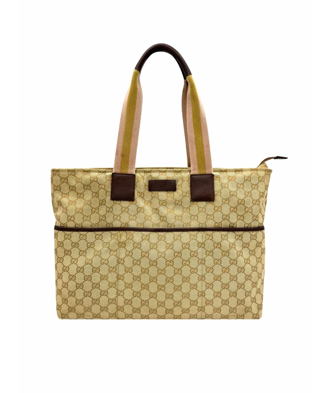 GUCCI Бежевая тканевая пляжная сумка, фото 1
