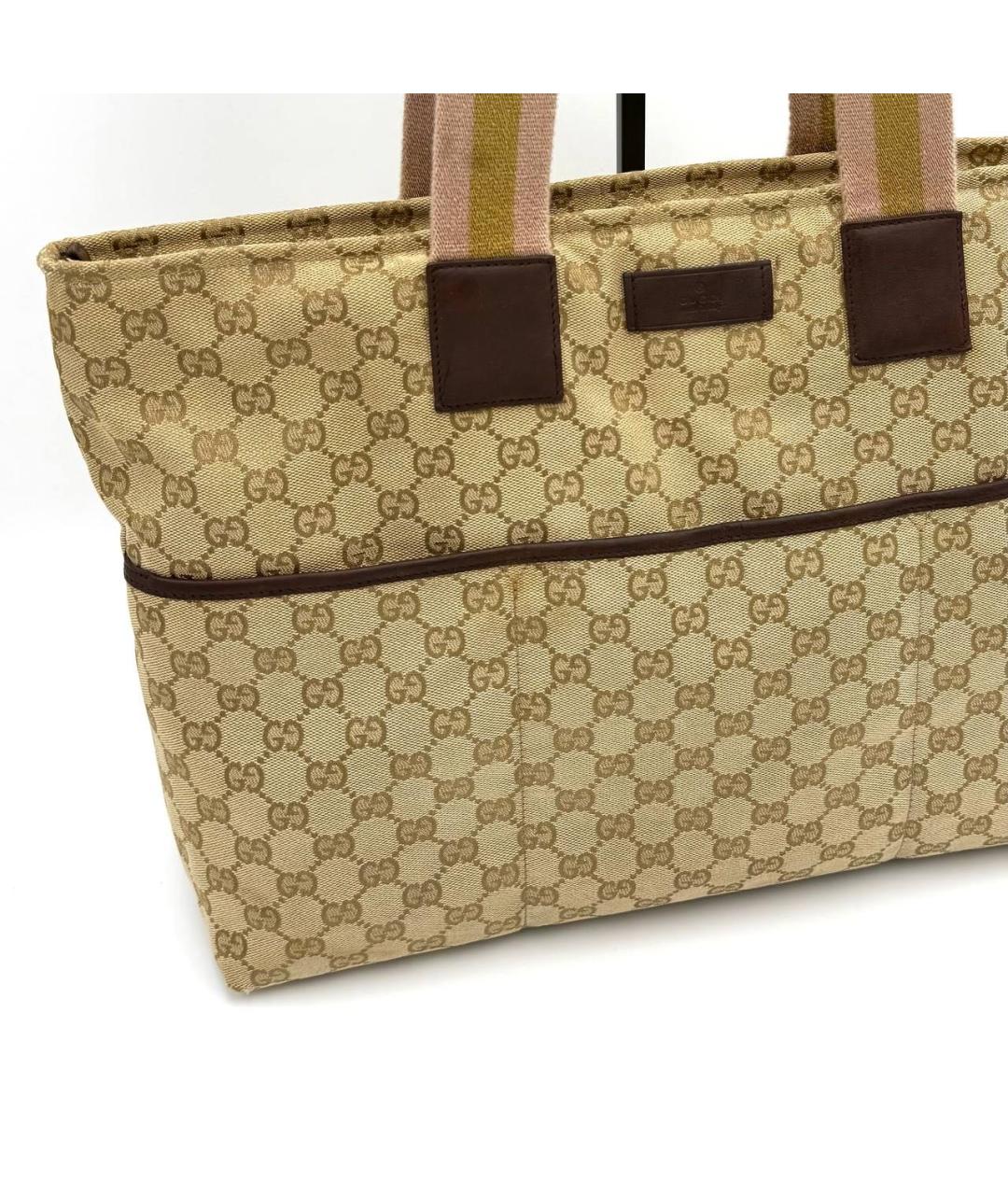 GUCCI Бежевая тканевая пляжная сумка, фото 2