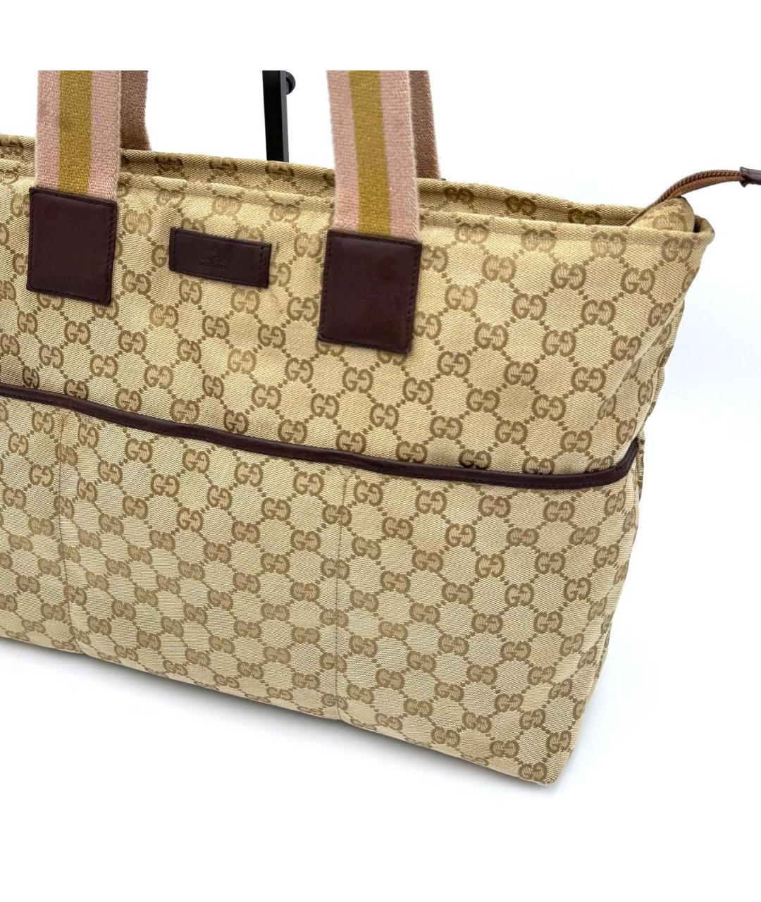 GUCCI Бежевая тканевая пляжная сумка, фото 3
