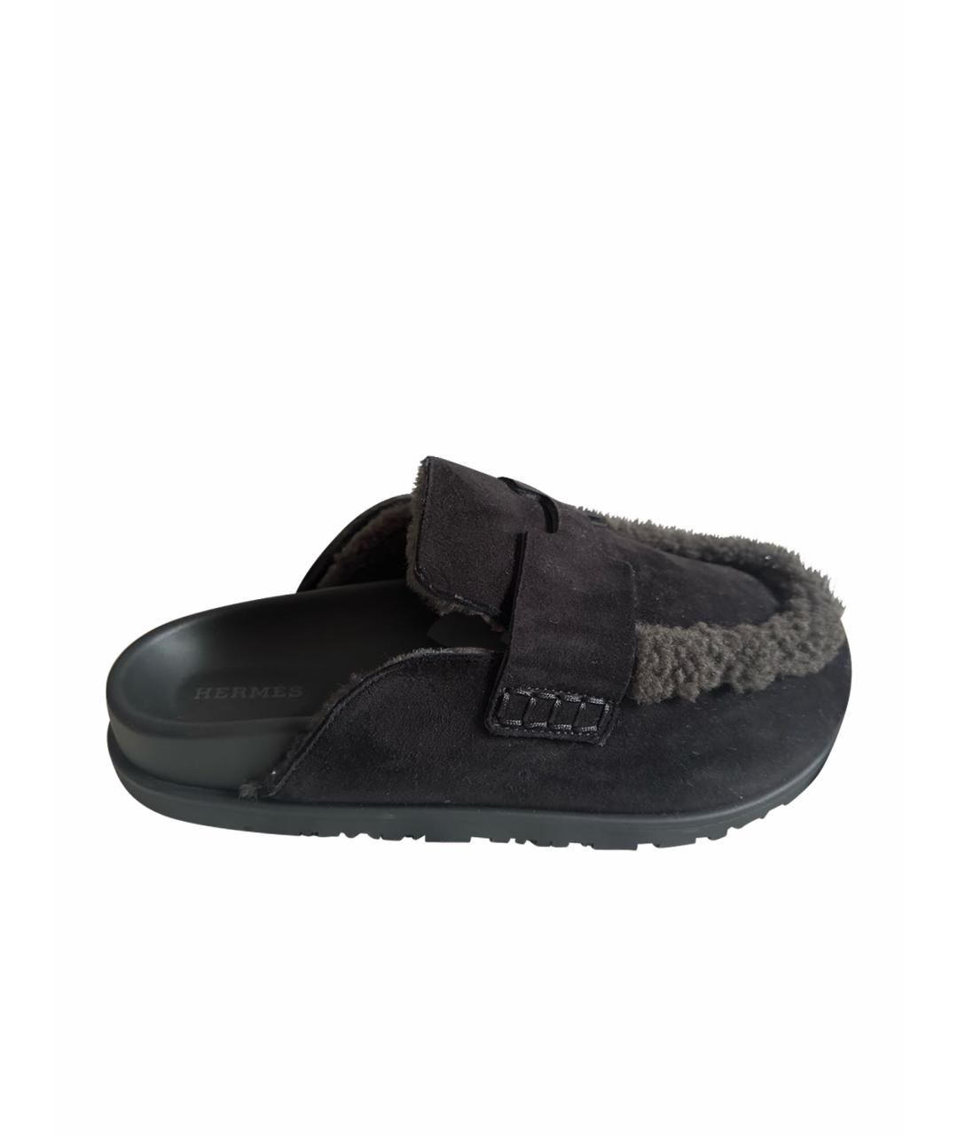 HERMES Черные замшевые мюли, фото 1