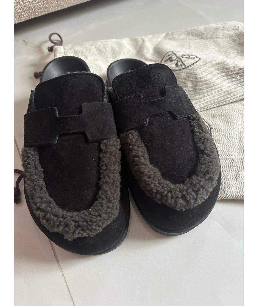 HERMES Черные замшевые мюли, фото 3