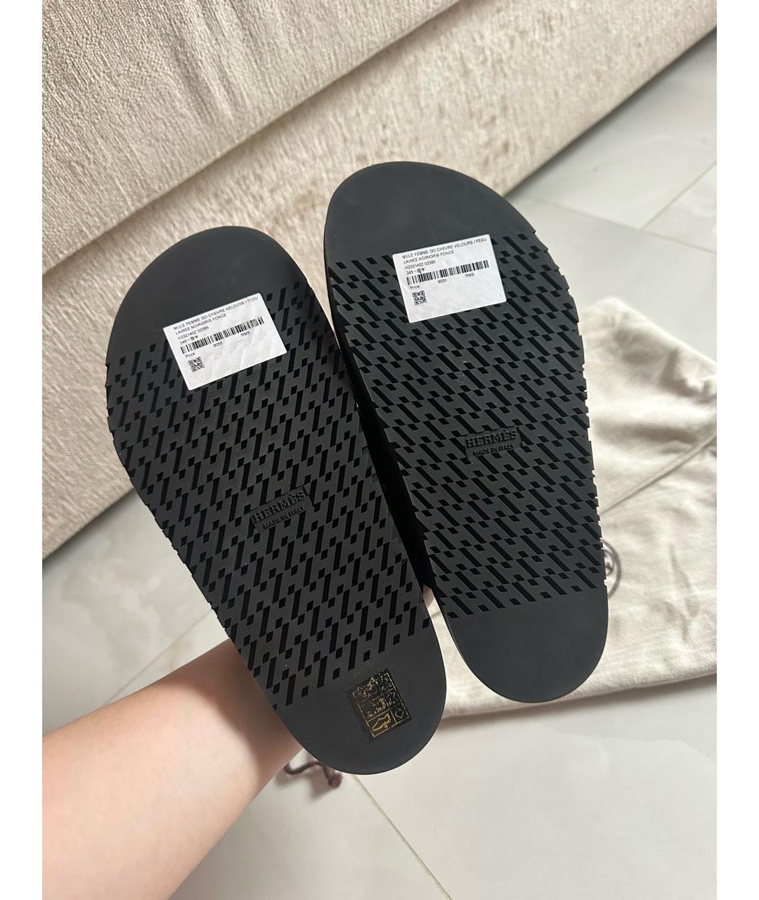 HERMES Черные замшевые мюли, фото 7