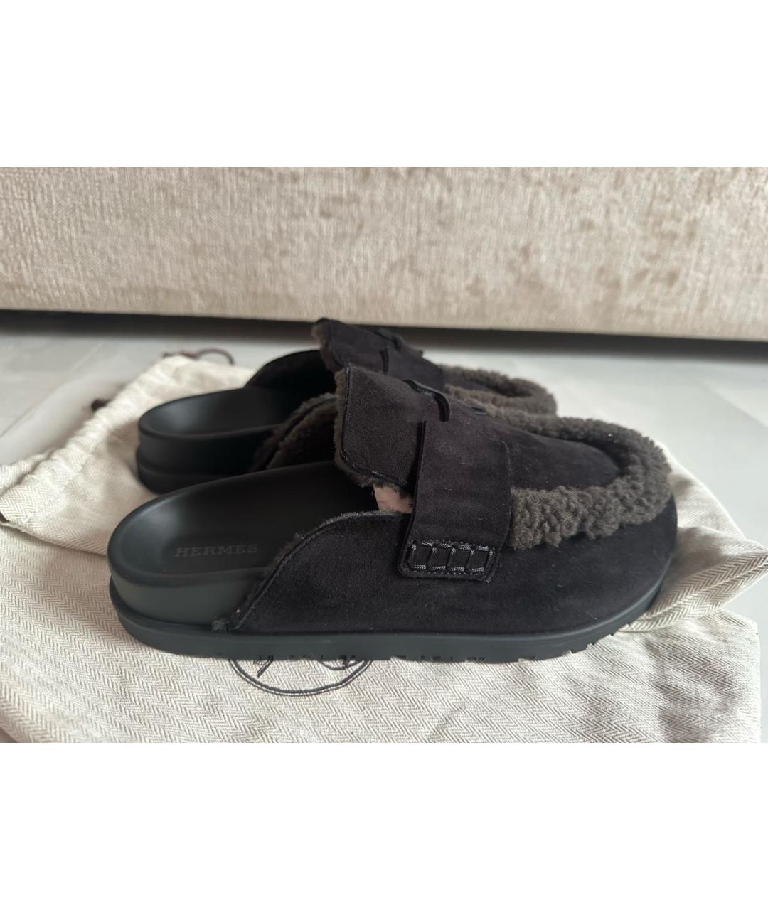 HERMES Черные замшевые мюли, фото 8