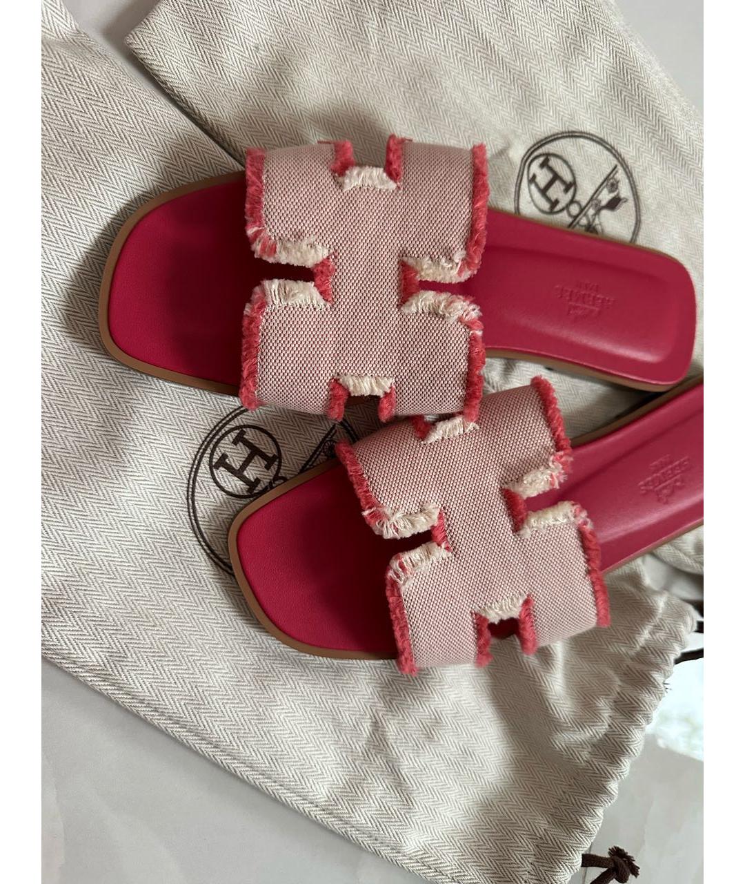 HERMES Розовые шлепанцы, фото 3