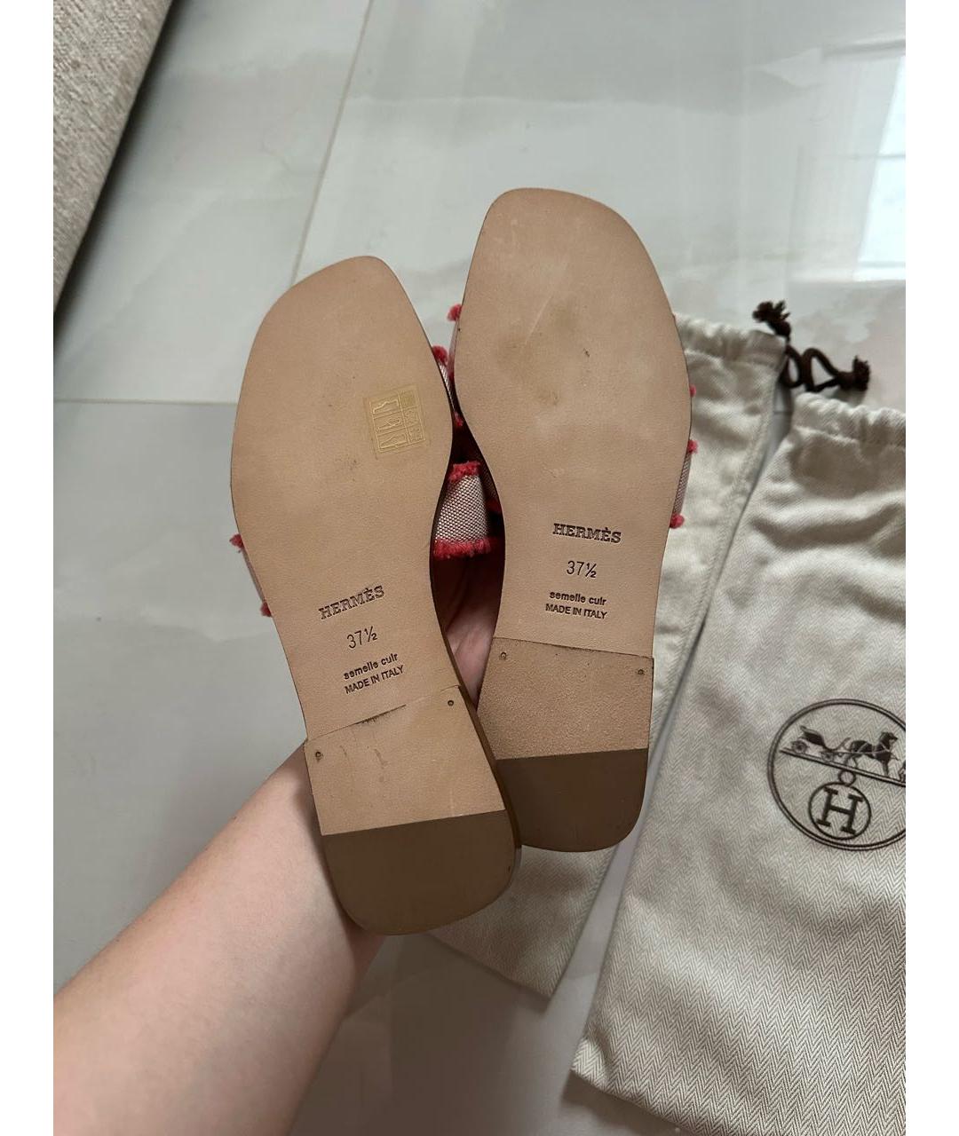 HERMES Розовые шлепанцы, фото 5