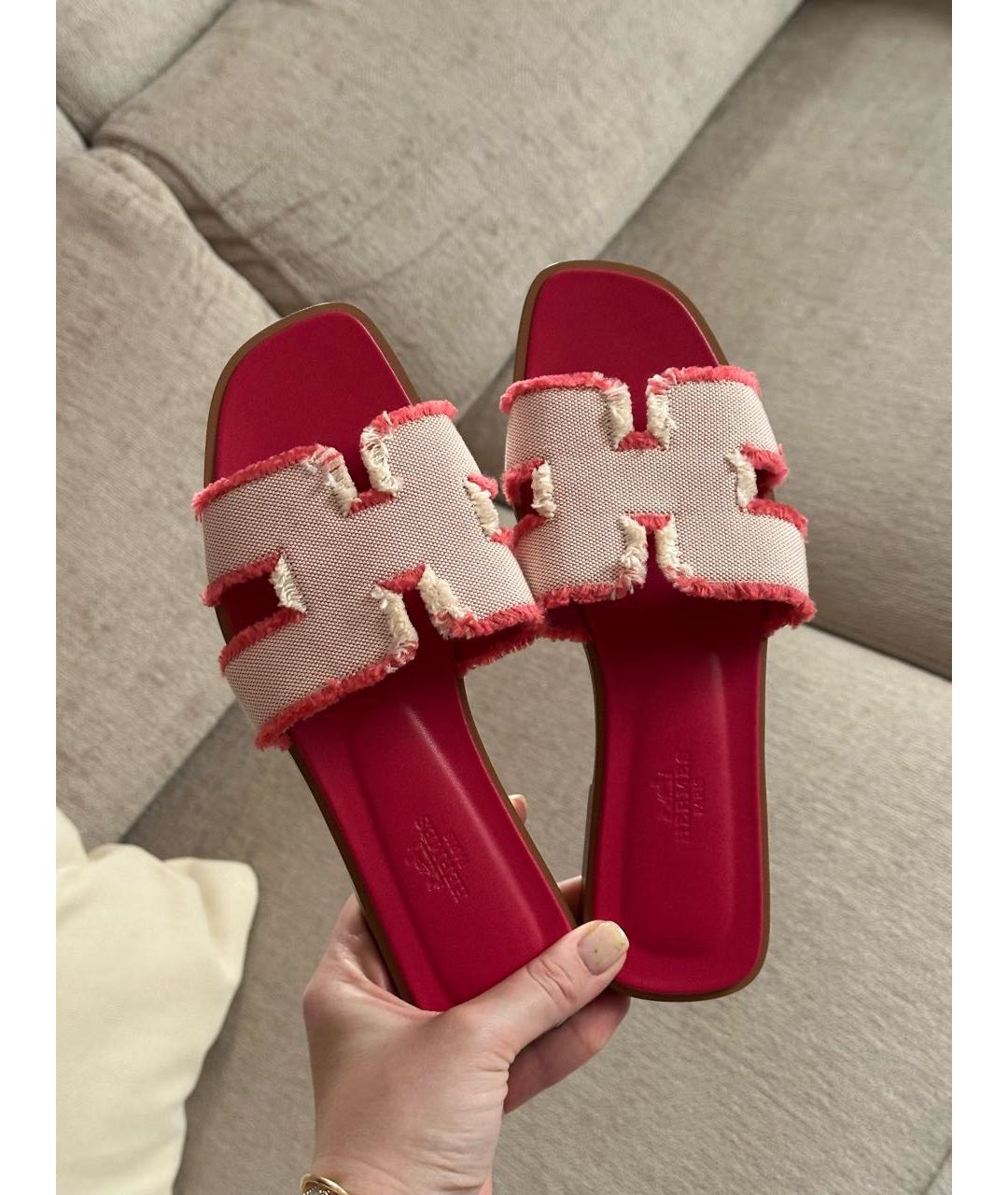 HERMES Розовые шлепанцы, фото 8