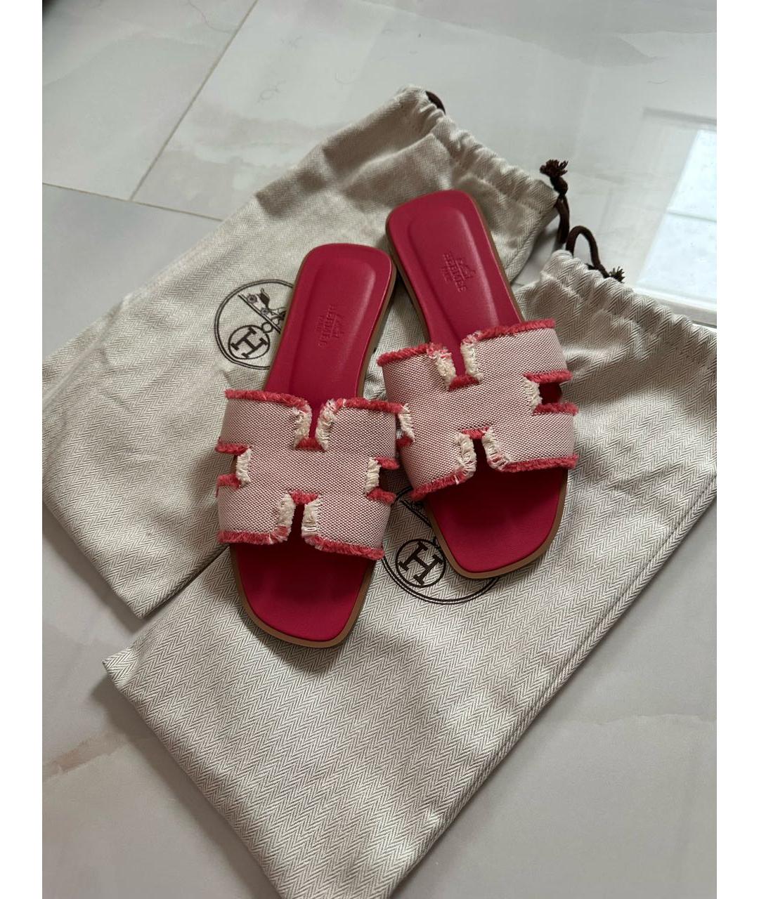 HERMES Розовые шлепанцы, фото 2