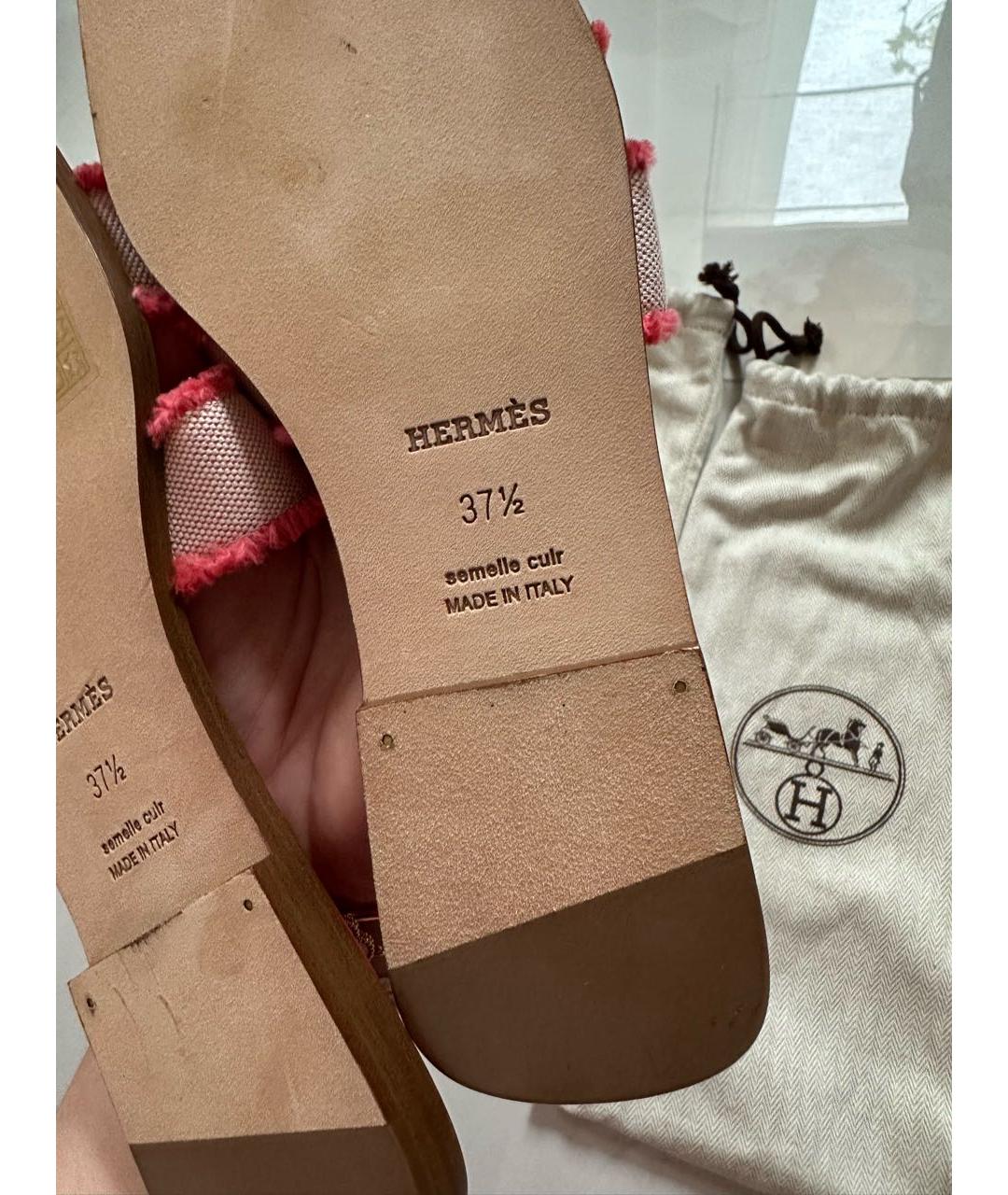 HERMES Розовые шлепанцы, фото 6