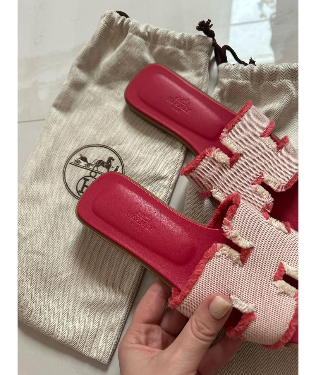 HERMES Розовые шлепанцы, фото 4