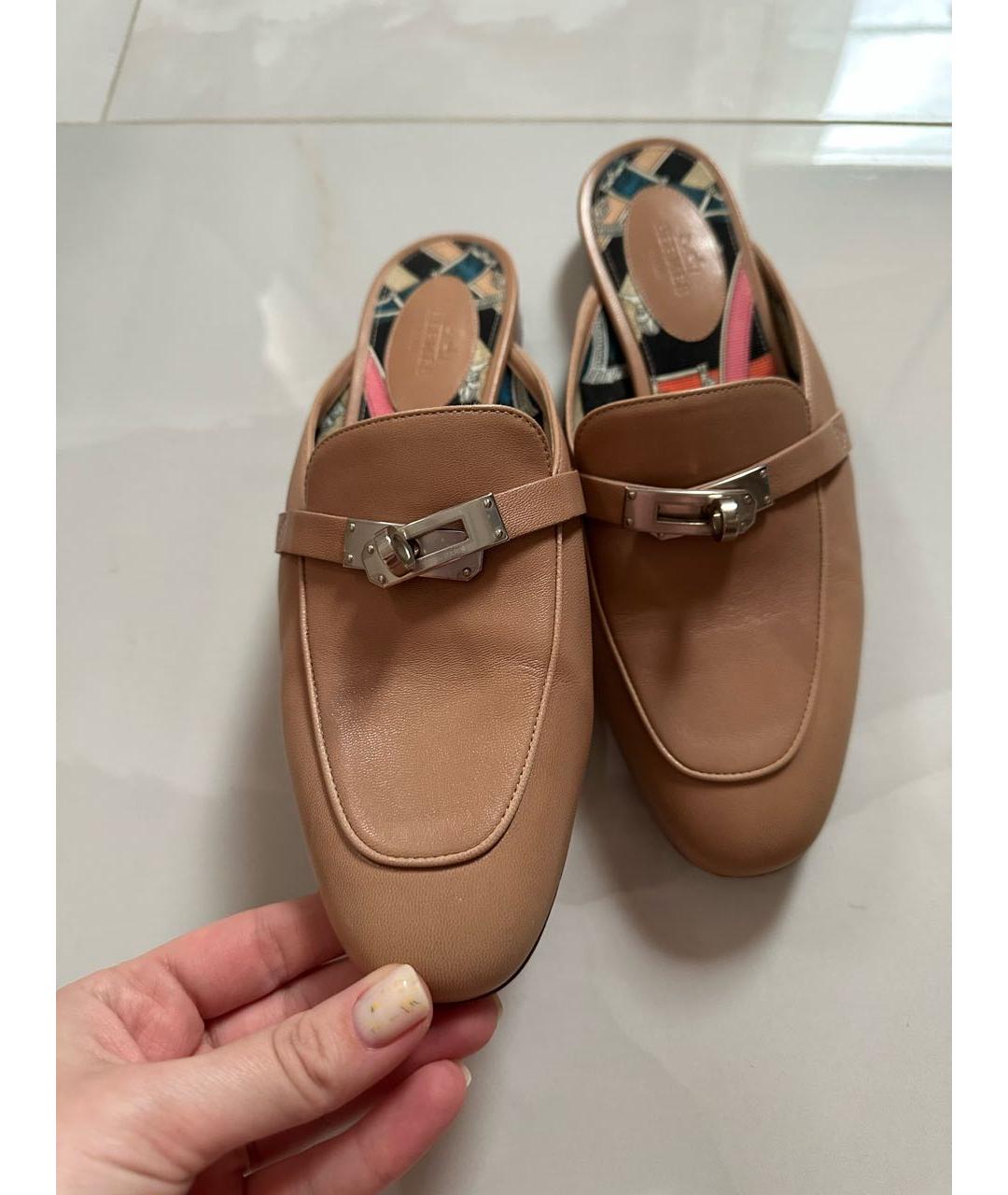 HERMES Бежевые кожаные мюли, фото 2