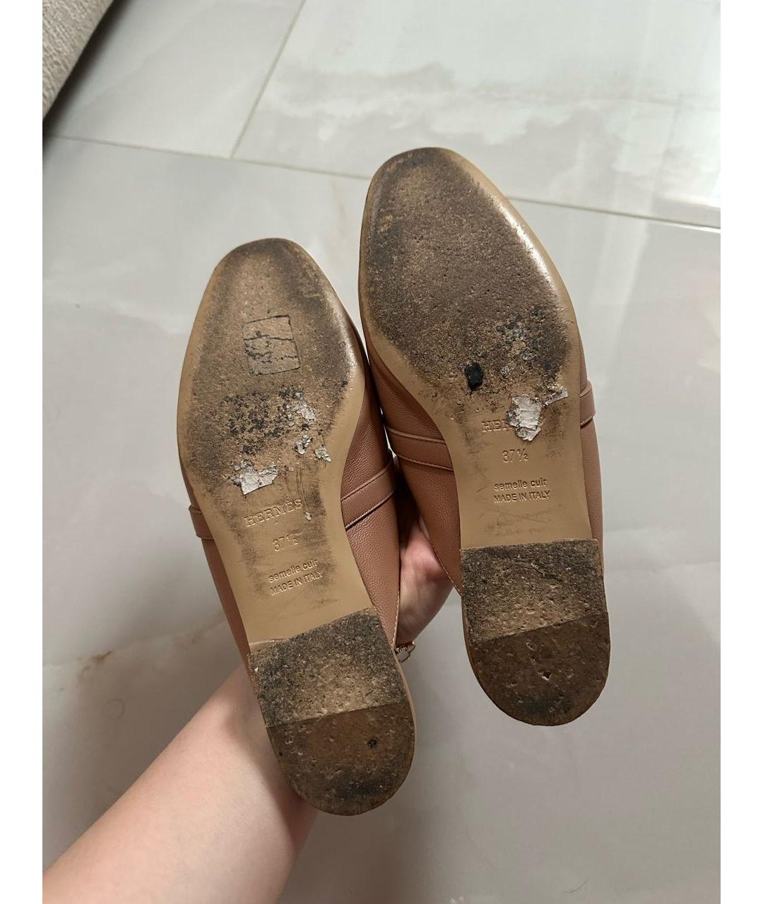HERMES Бежевые кожаные мюли, фото 7