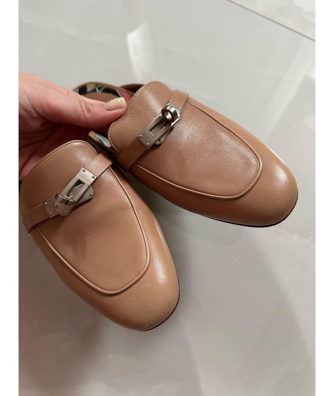 HERMES Бежевые кожаные мюли, фото 3
