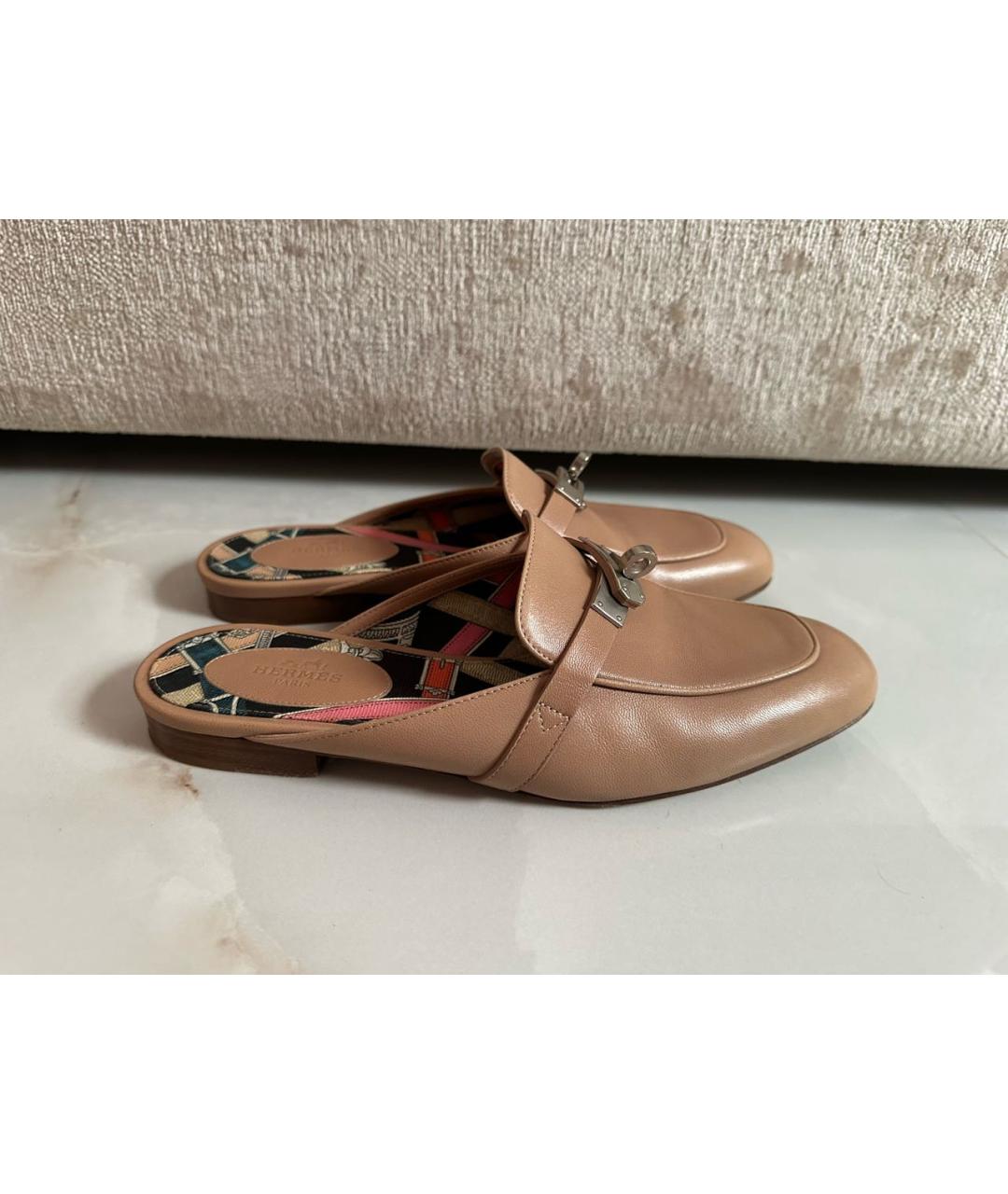 HERMES Бежевые кожаные мюли, фото 9