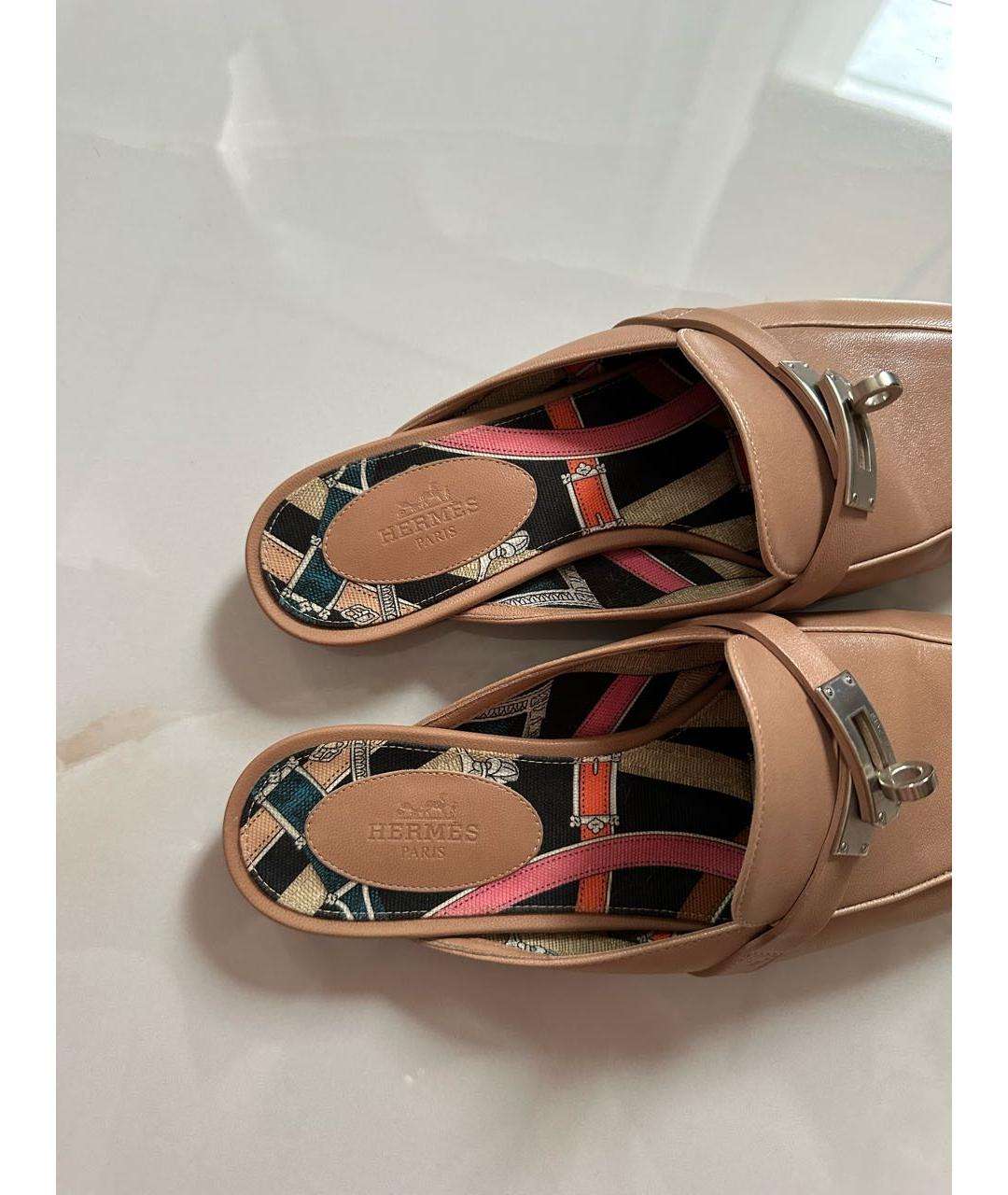 HERMES Бежевые кожаные мюли, фото 4