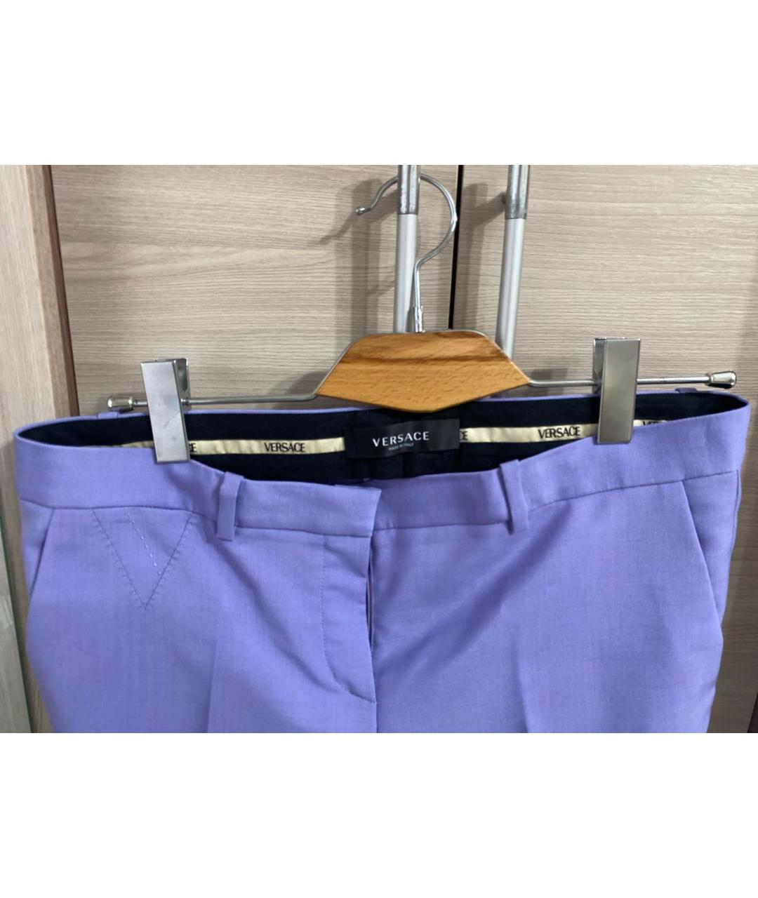 VERSACE Фиолетовые хлопковые прямые брюки, фото 4