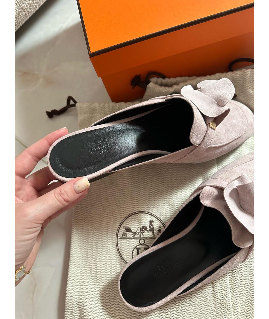 HERMES Розовые замшевые мюли, фото 6