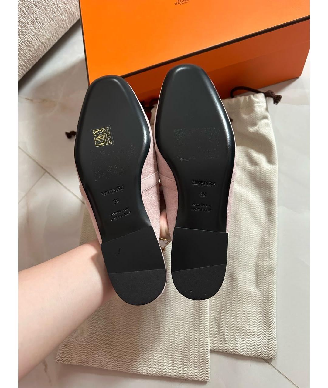 HERMES Розовые замшевые мюли, фото 4
