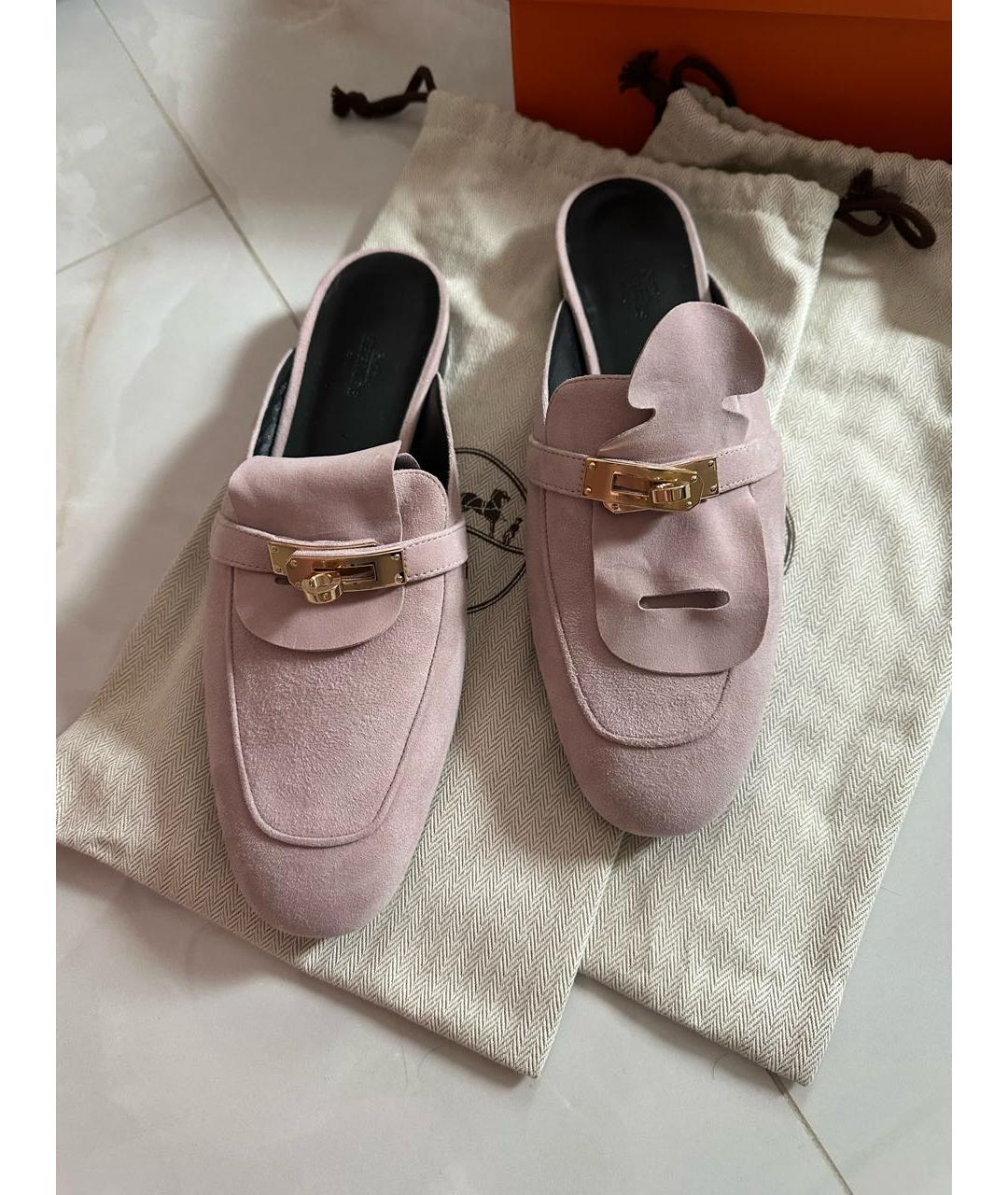 HERMES Розовые замшевые мюли, фото 3