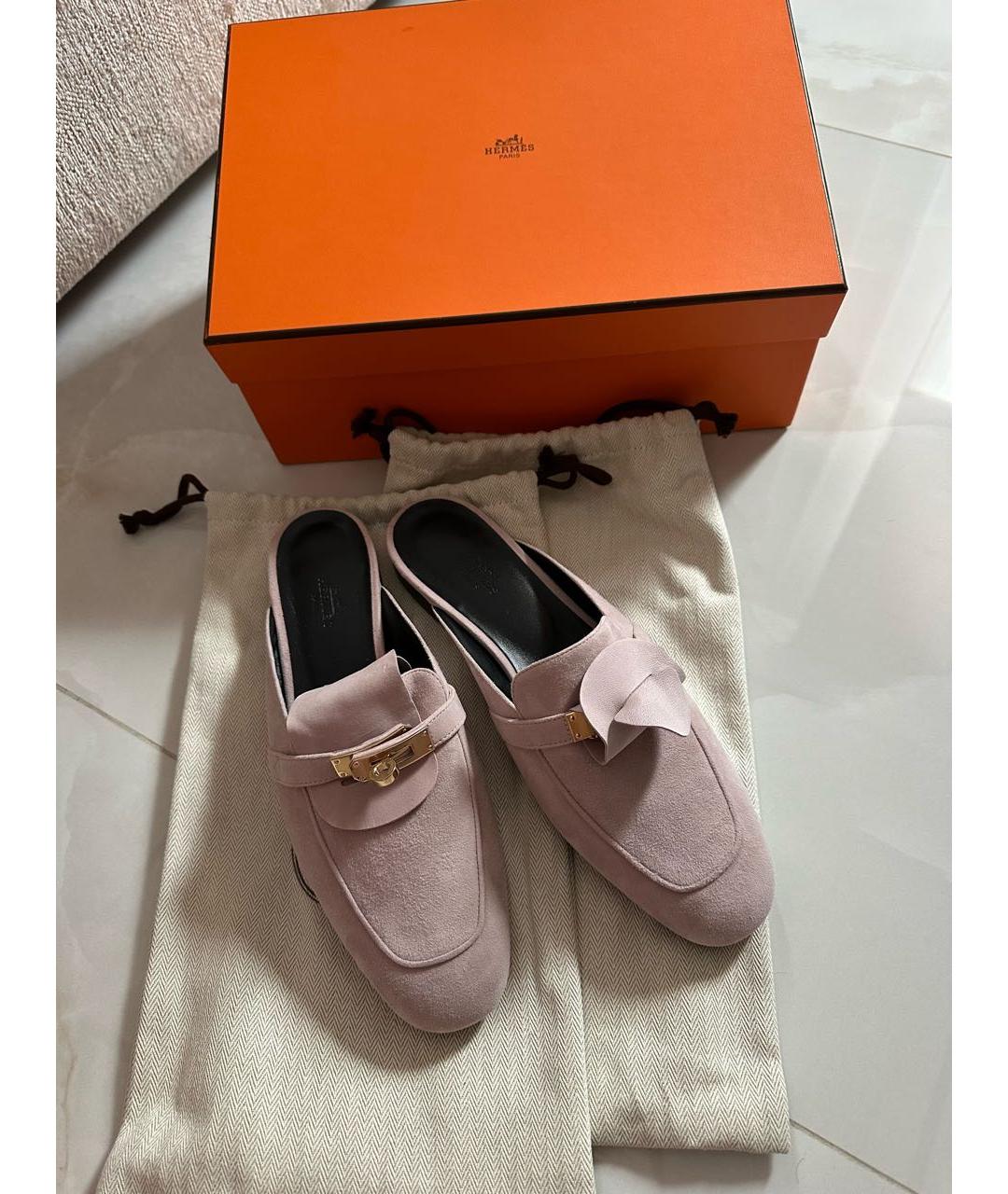 HERMES Розовые замшевые мюли, фото 2