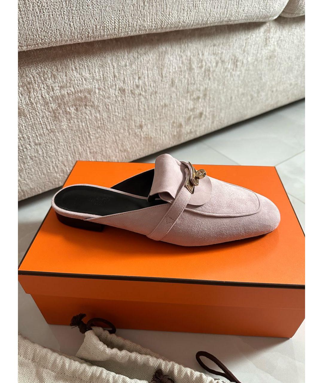 HERMES Розовые замшевые мюли, фото 9