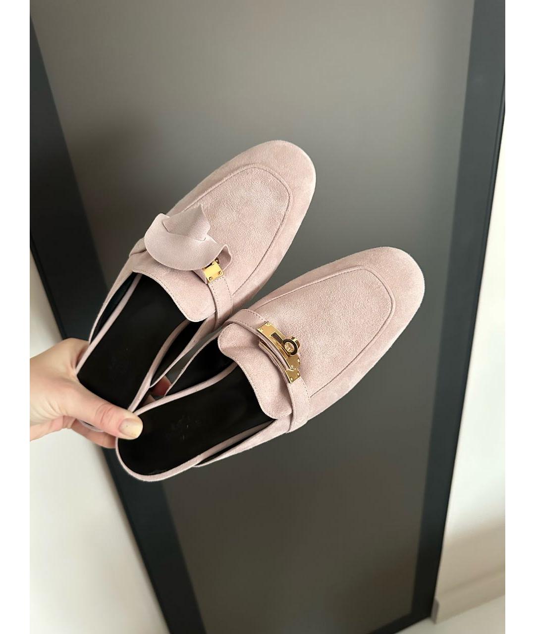 HERMES Розовые замшевые мюли, фото 8