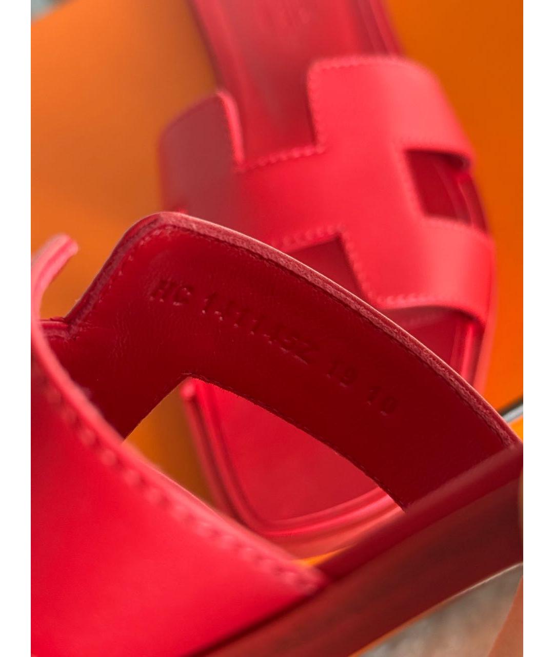 HERMES Красные кожаные шлепанцы, фото 5